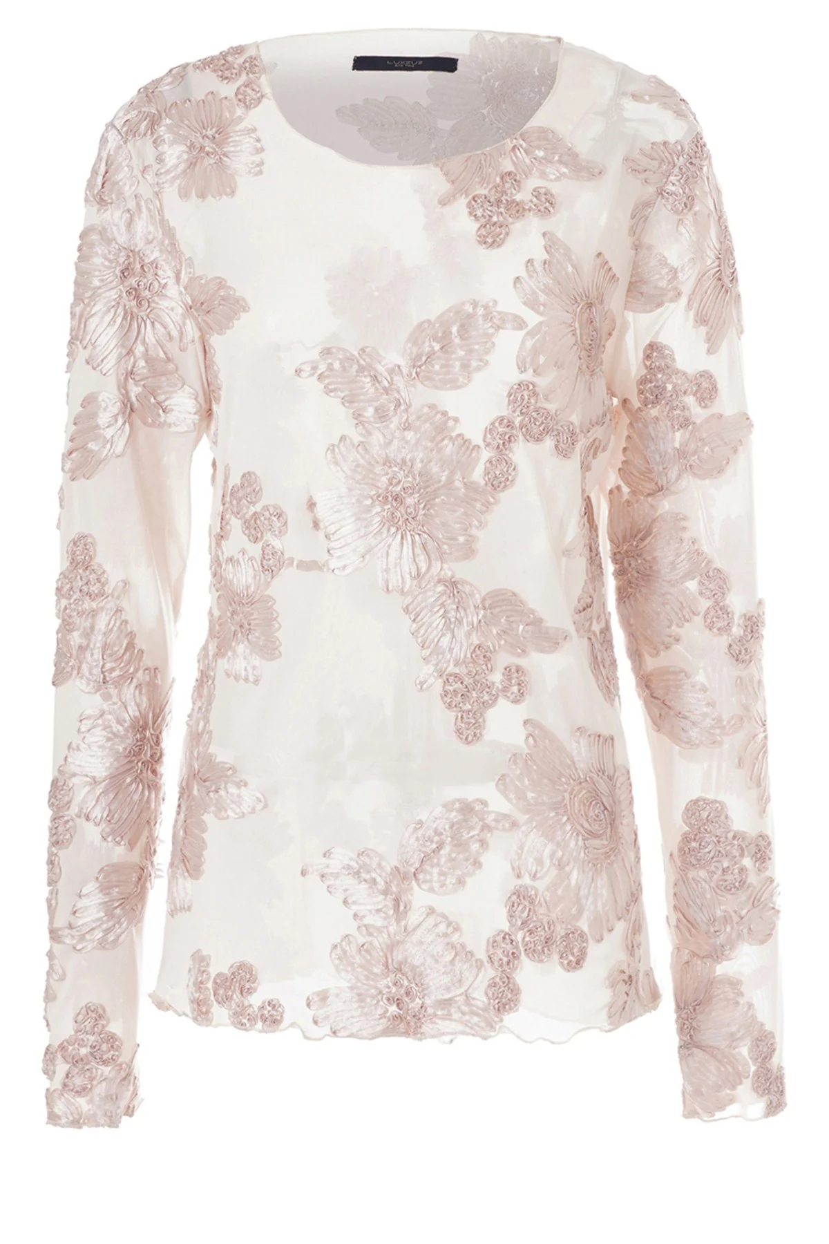 Florana - Langærmet mesh bluse med broderi
