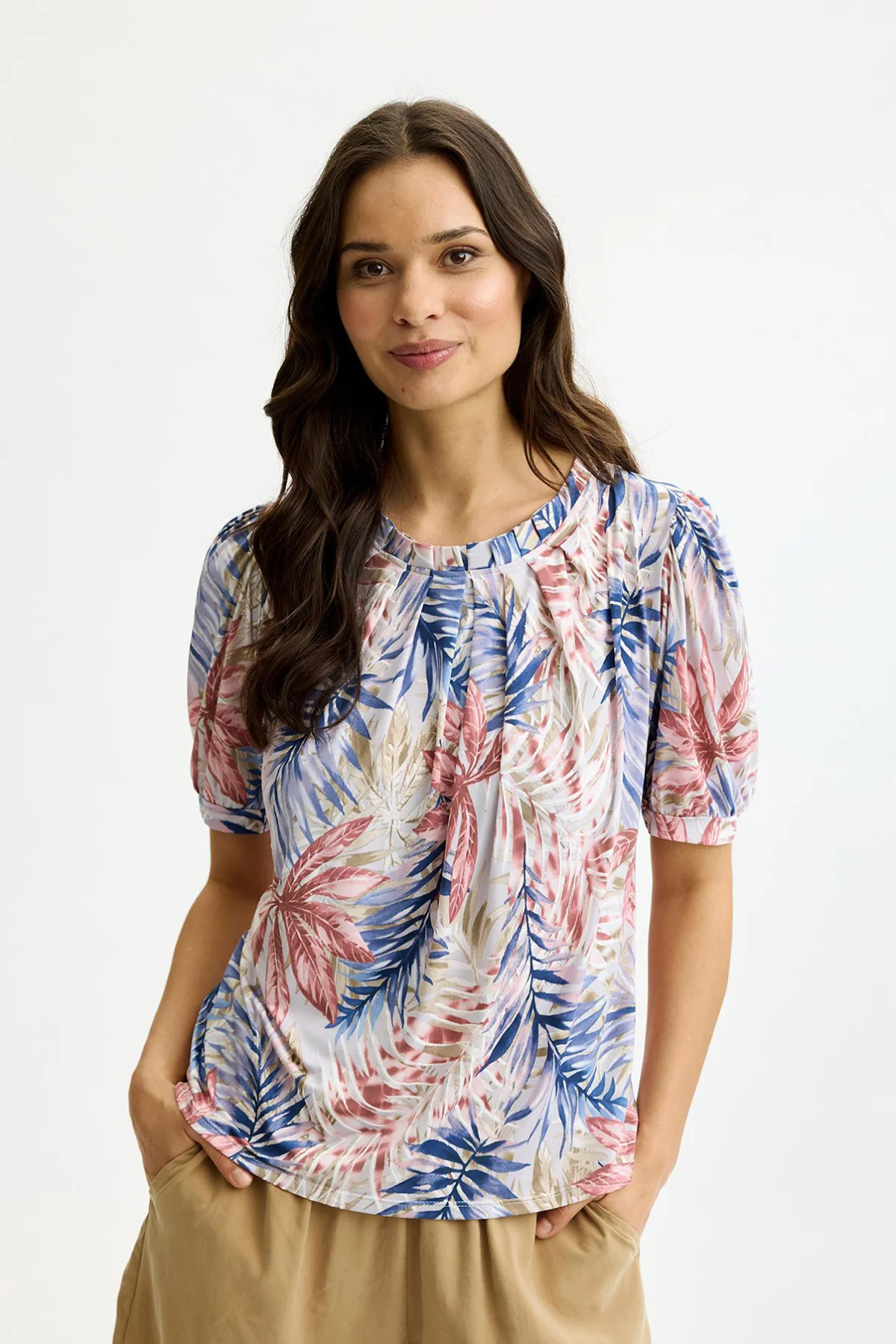 Grazia - Mønstret bluse med puffærmer