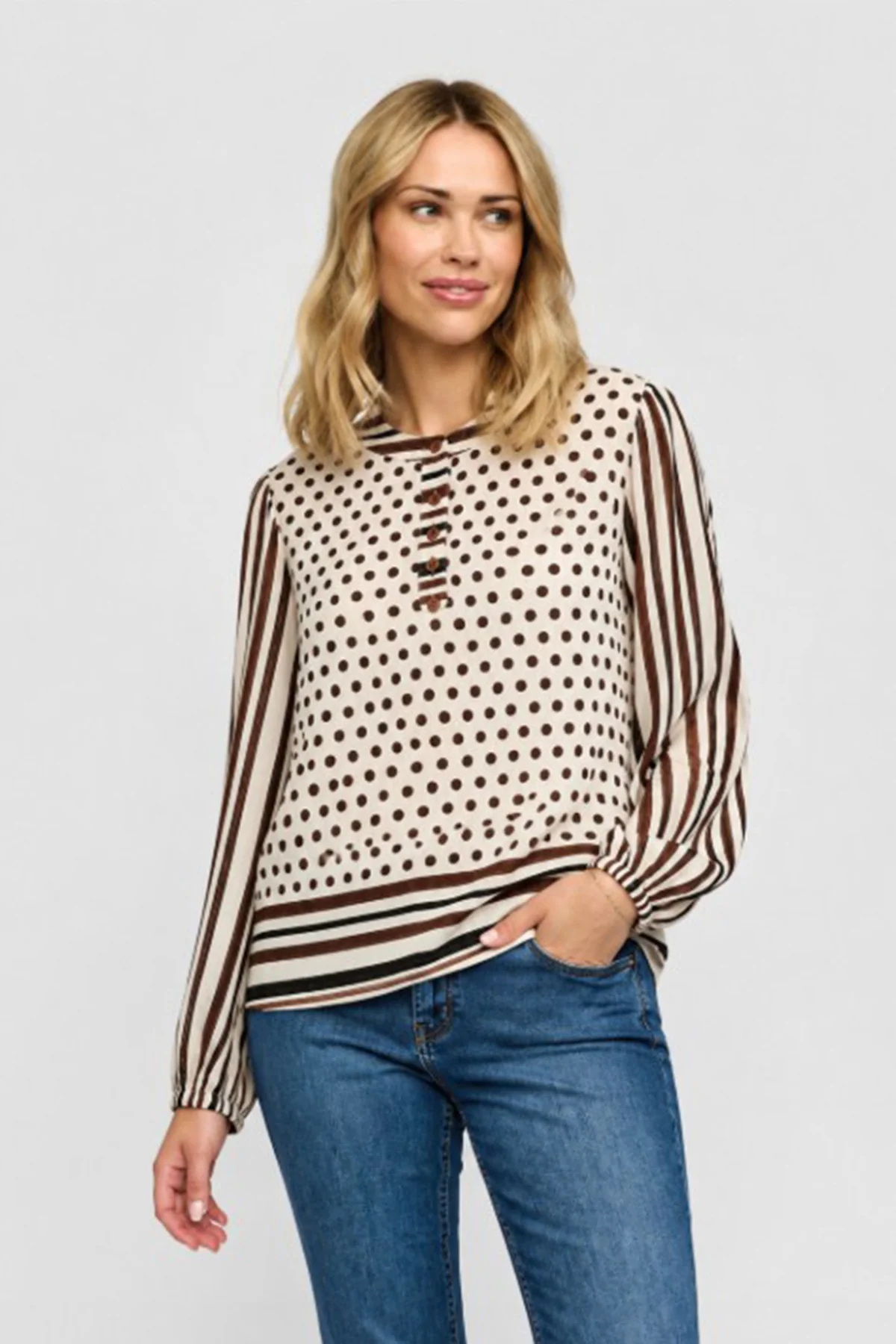 LYKKE - Prikket bluse med knapper