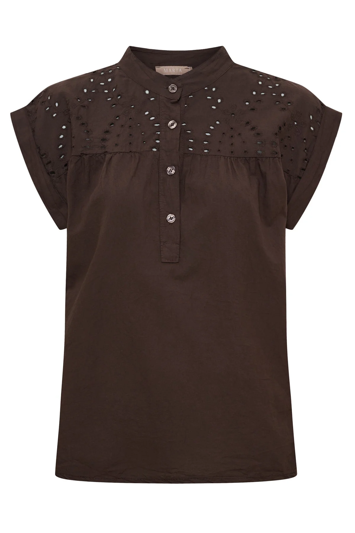 MdcRebekka - Bluse med broderi og kinakrave