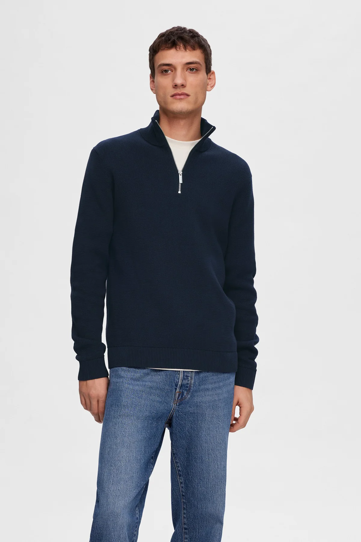 SELECTED HOMME SLHDANE LS KNIT STRUCTURE HALF ZIP NOOS - Image 4