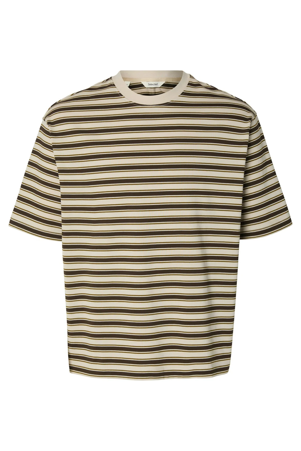 SLHRELAXASPEN - Stribet bomulds t-shirt med korte ærmer