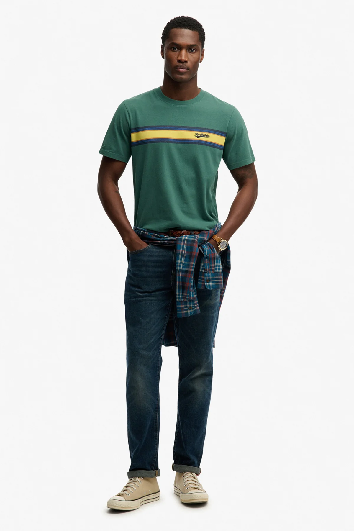 Kortærmet T-shirt med striber og logo - Image 7