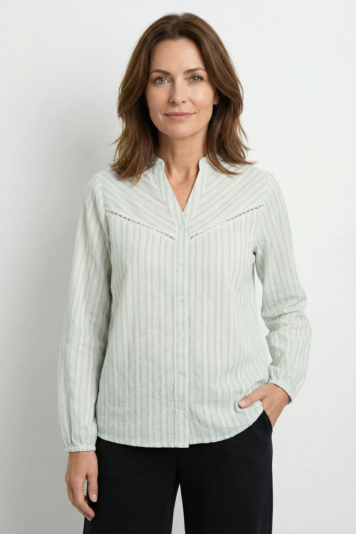 Bethany - Stribet v-bluse i bomuldskvalitet - Image 5