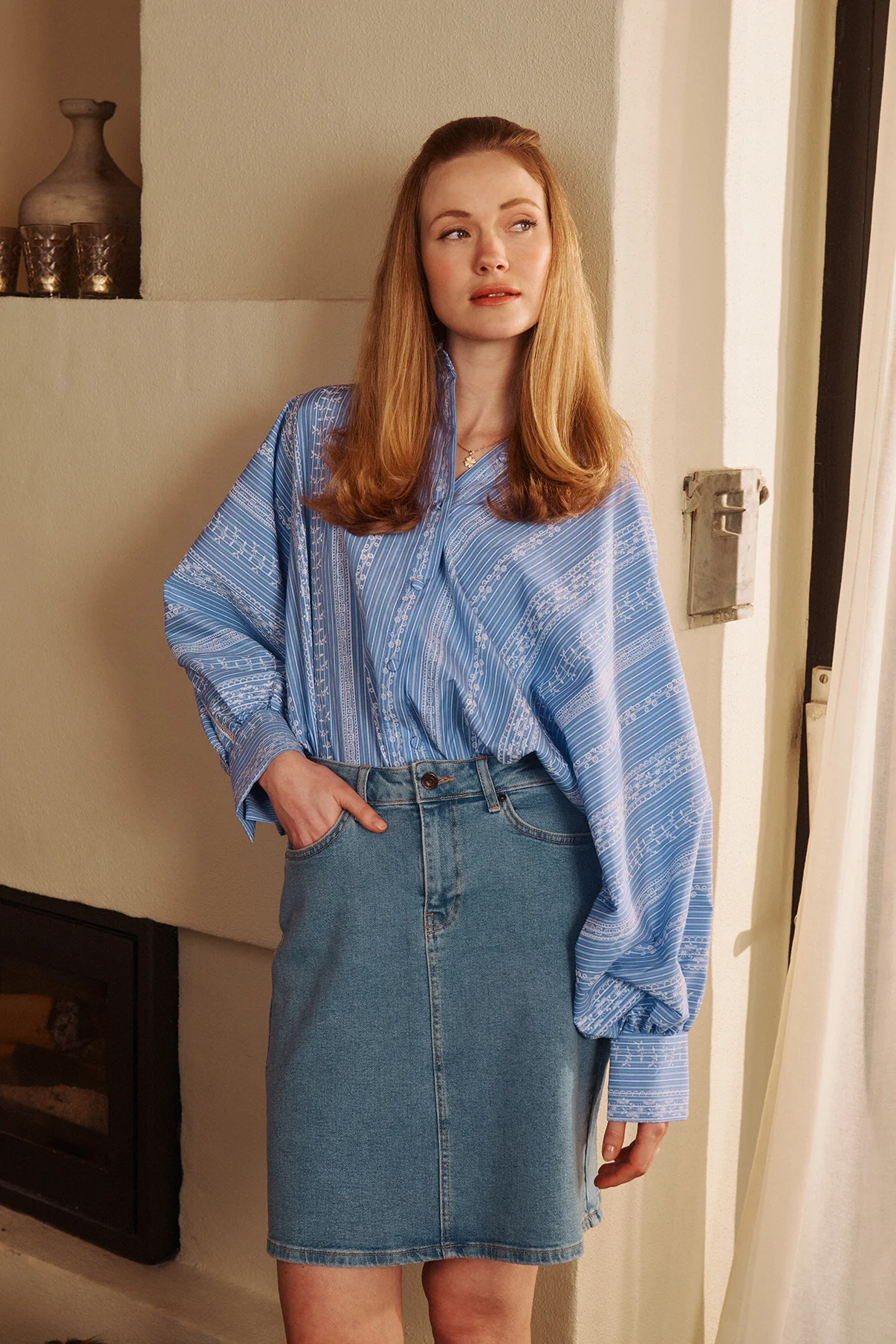 Aya - Denimnederdel med kontraststikninger - Image 5