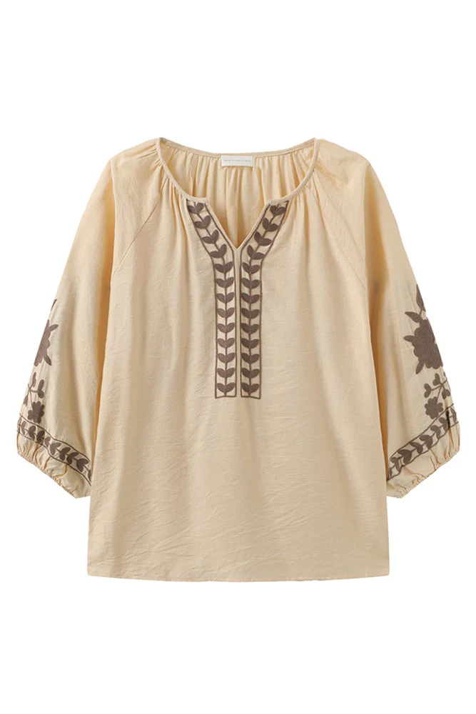 Vina - Boheme bluse med trekvartærmer og broderi - Image 2