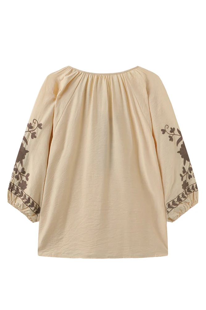 Vina - Boheme bluse med trekvartærmer og broderi - Image 3